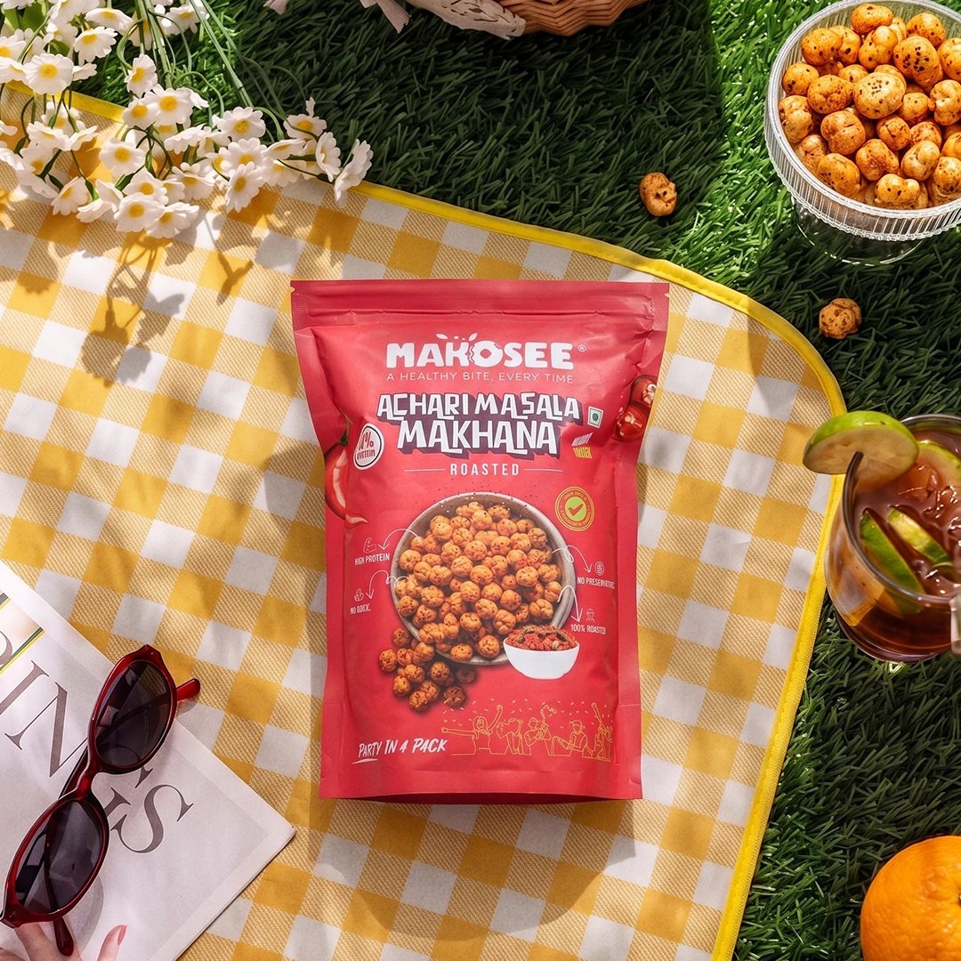 Achari Masala makhana on a picnic blanket